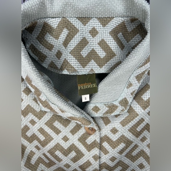 Women’s Green Geometric Retro Maralyce Ferree Polyester Button Down Coat Small - Picture 3 of 4